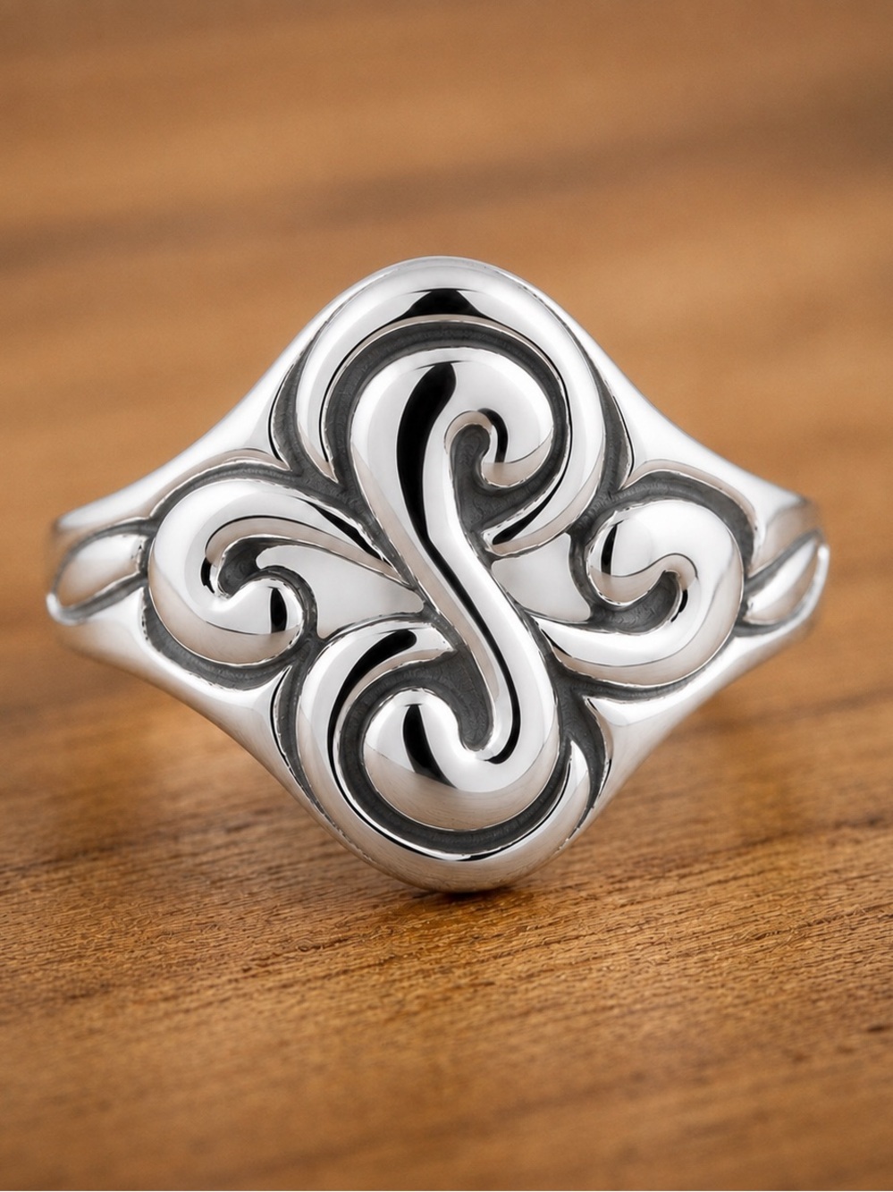 Four Swirl Spiral Triskelion Fancy Wave Ocean Sterling Silver Antique Ring 6.5